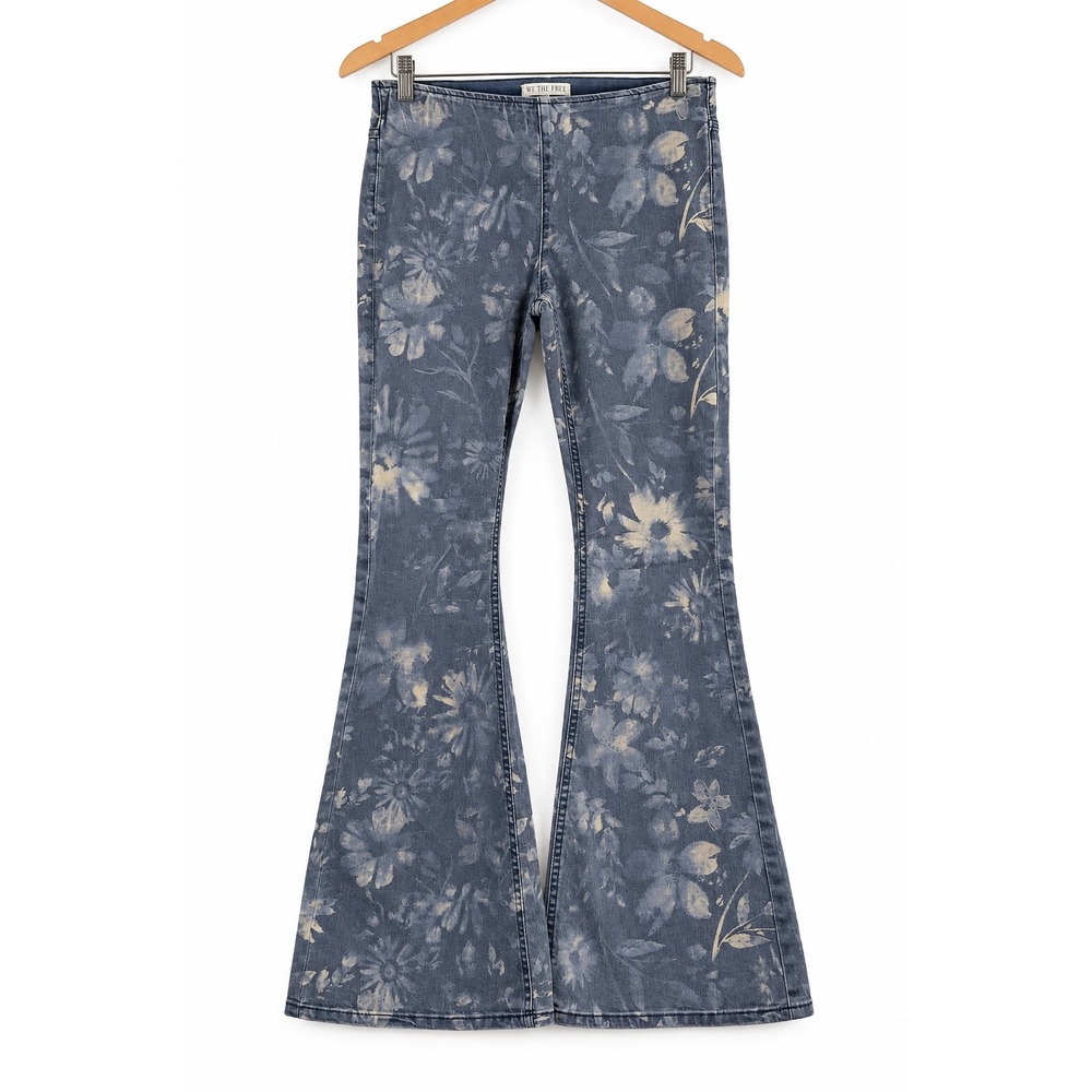 We The Free Free People Penny Pull On Flare Jeans Blue Floral Print Size 29
